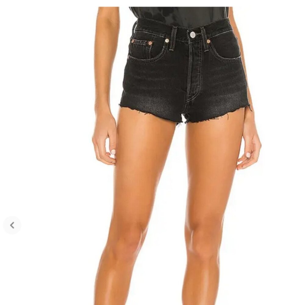 Levi's 501 Original High Rise Black Raw Hem Denim Cutoff Shorts Size 29